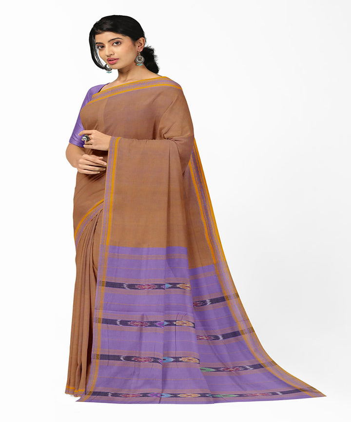 Brown violet handwoven cotton bandar saree