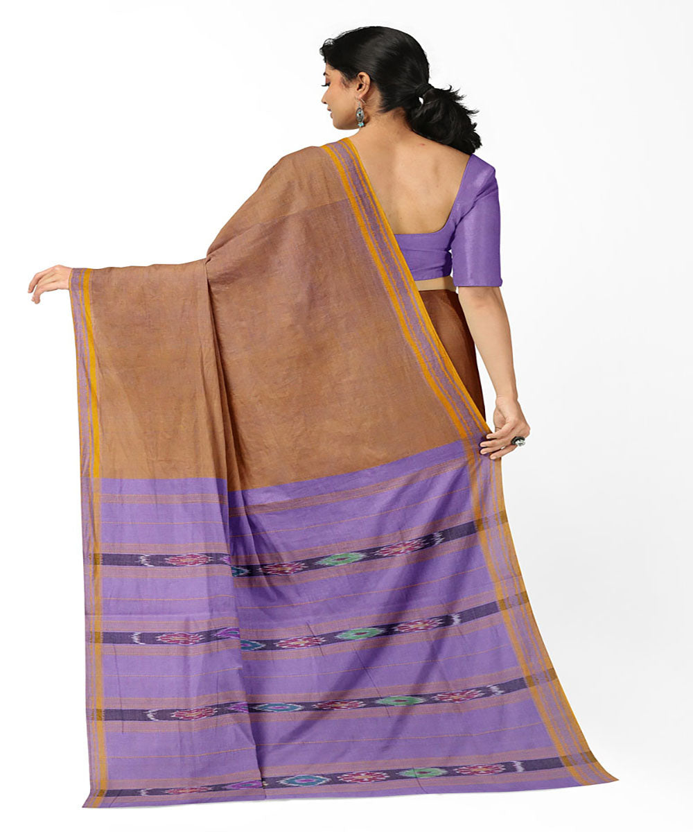 Brown violet handwoven cotton bandar saree