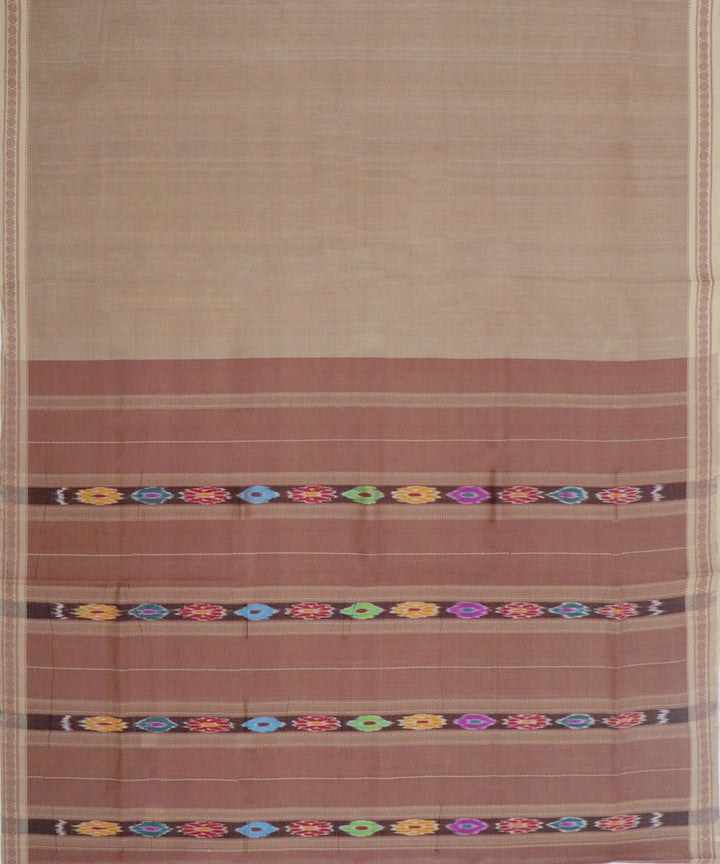 Brown light brown handwoven cotton bandar saree