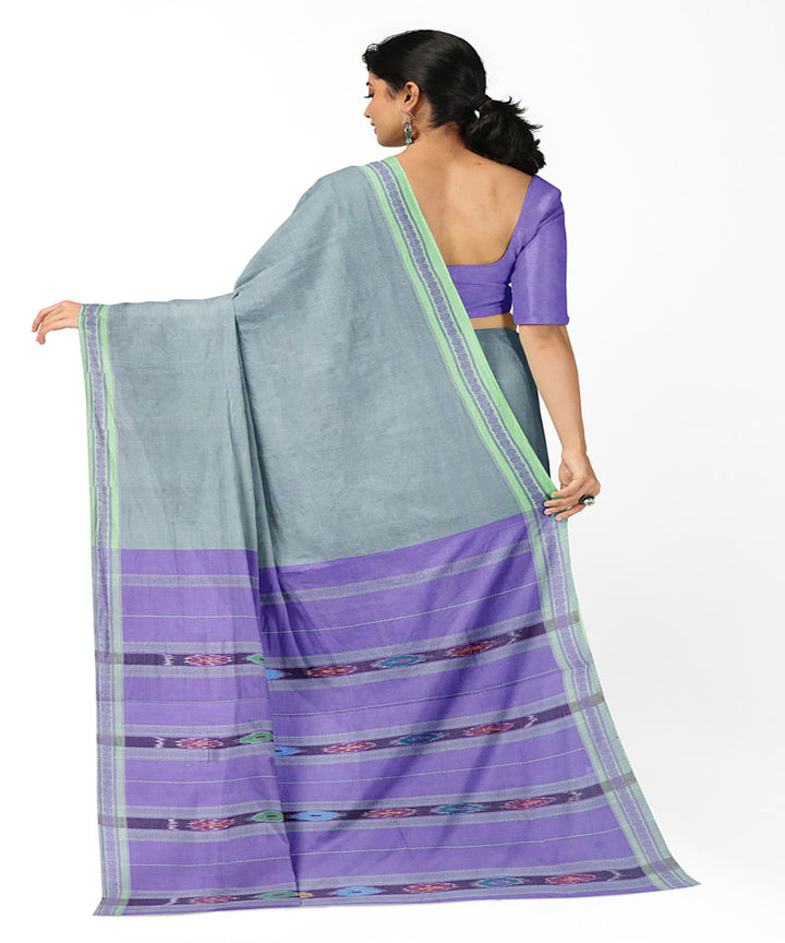 Grey violet handwoven cotton bandar saree