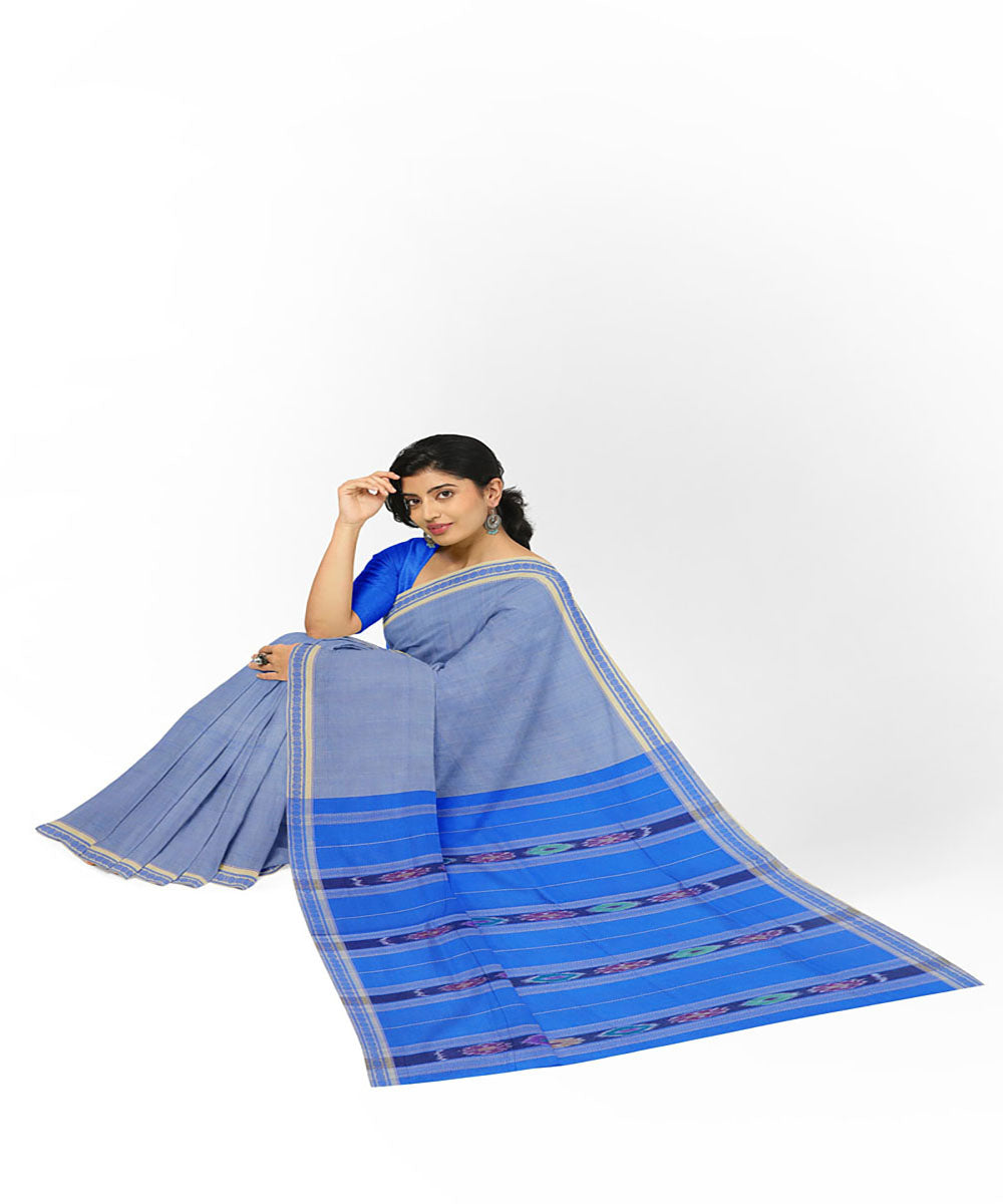 Blue sky blue handwoven cotton bandar saree