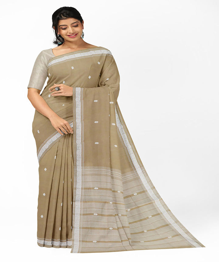 Brown cream handwoven cotton bandar saree