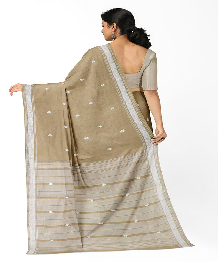 Brown cream handwoven cotton bandar saree