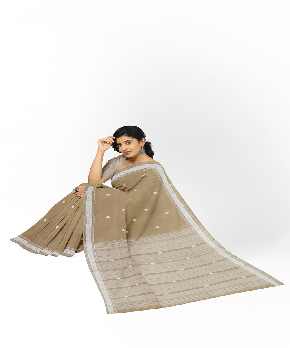 Brown cream handwoven cotton bandar saree