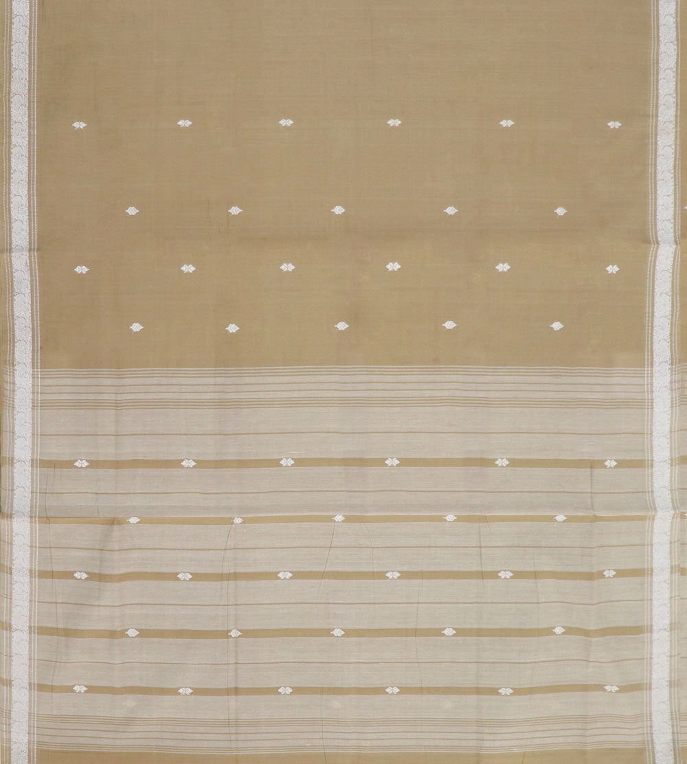 Brown cream handwoven cotton bandar saree