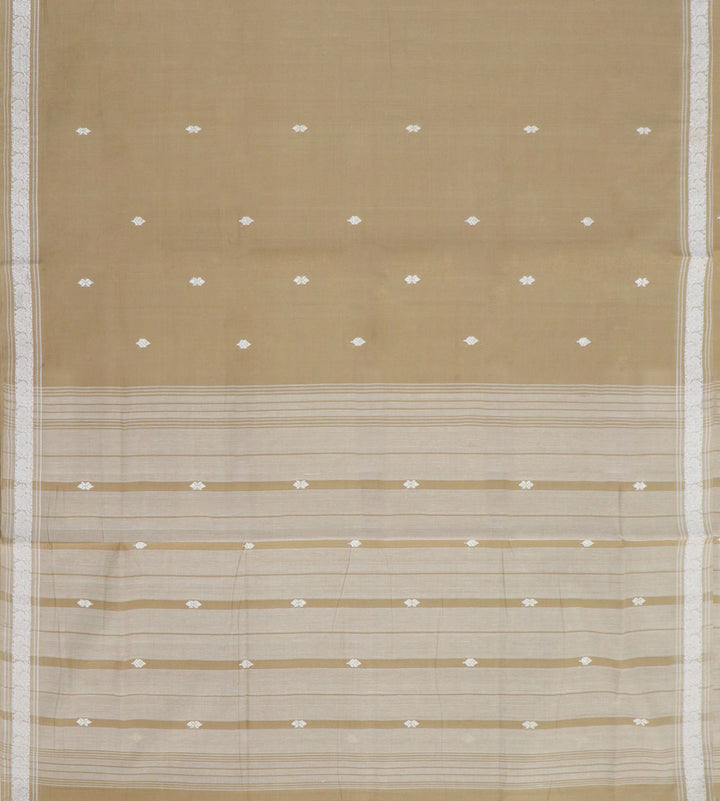 Brown cream handwoven cotton bandar saree