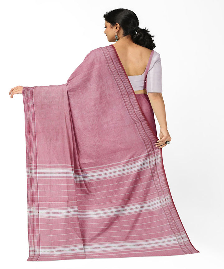 Pink offwhite handwoven cotton bandar saree