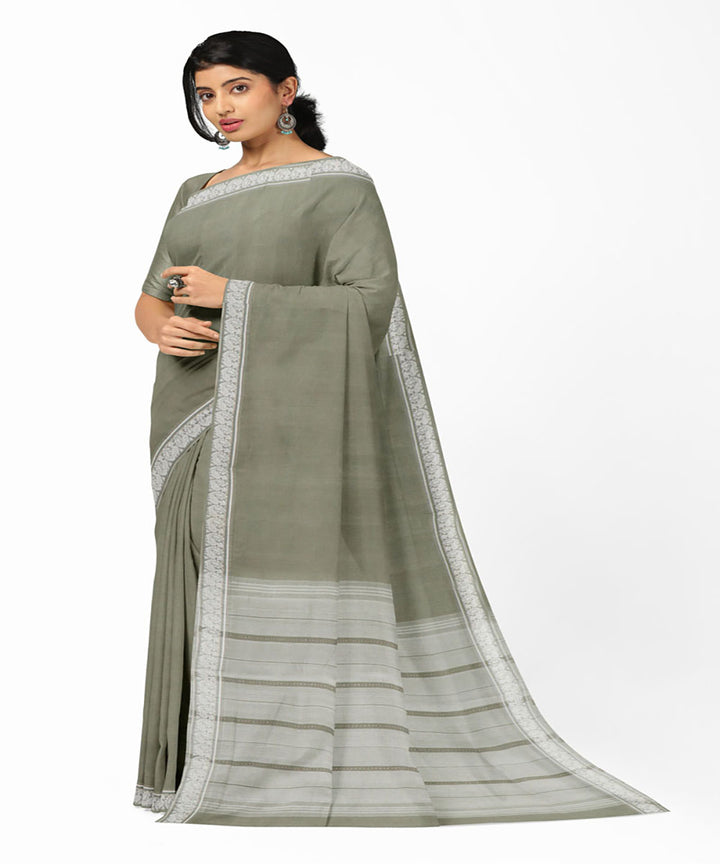 Grey handwoven cotton bandar saree