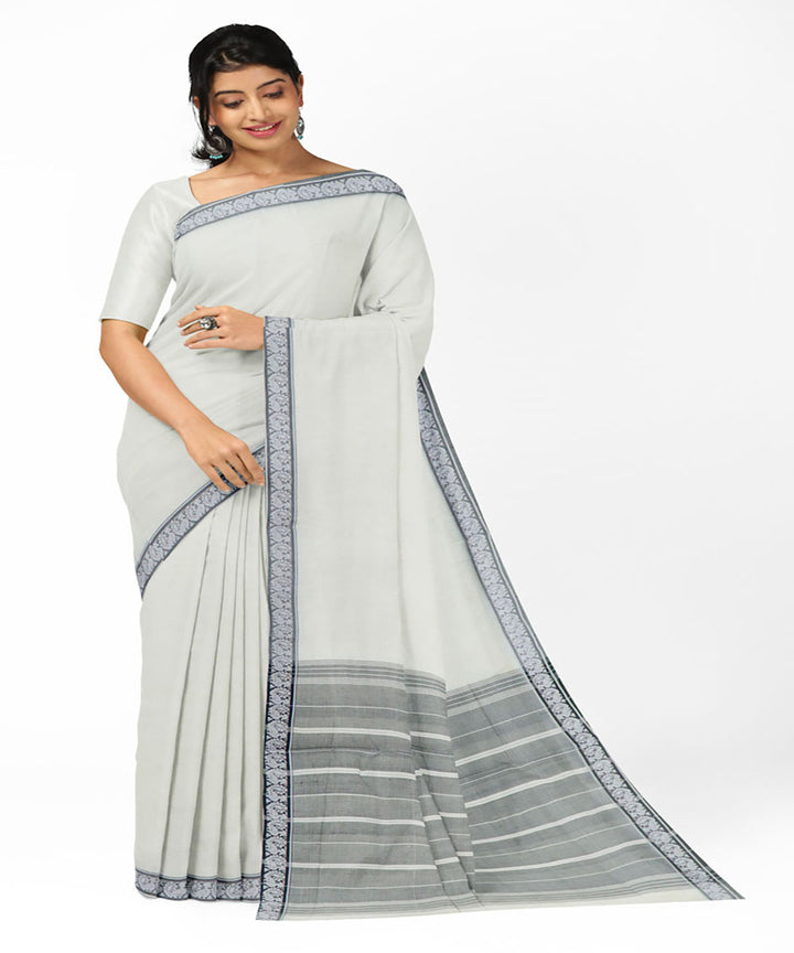 Off white handwoven cotton bandar saree