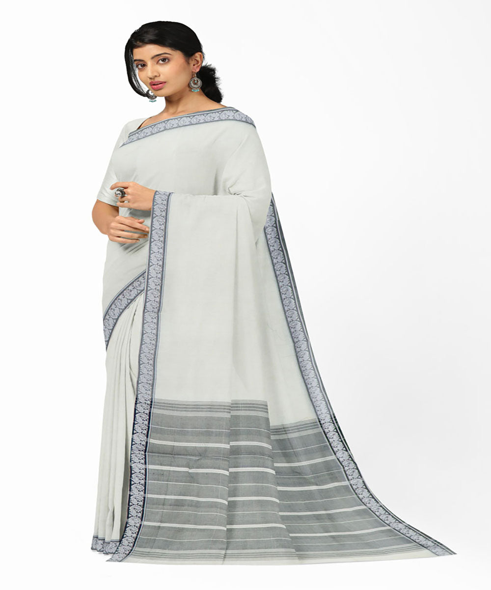 Off white handwoven cotton bandar saree