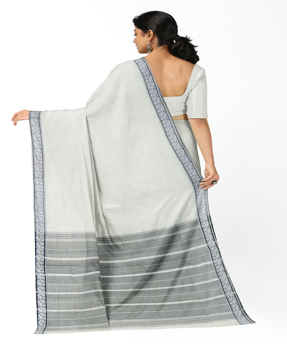 Off white handwoven cotton bandar saree