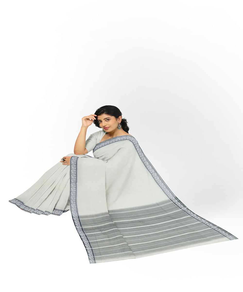 Off white handwoven cotton bandar saree