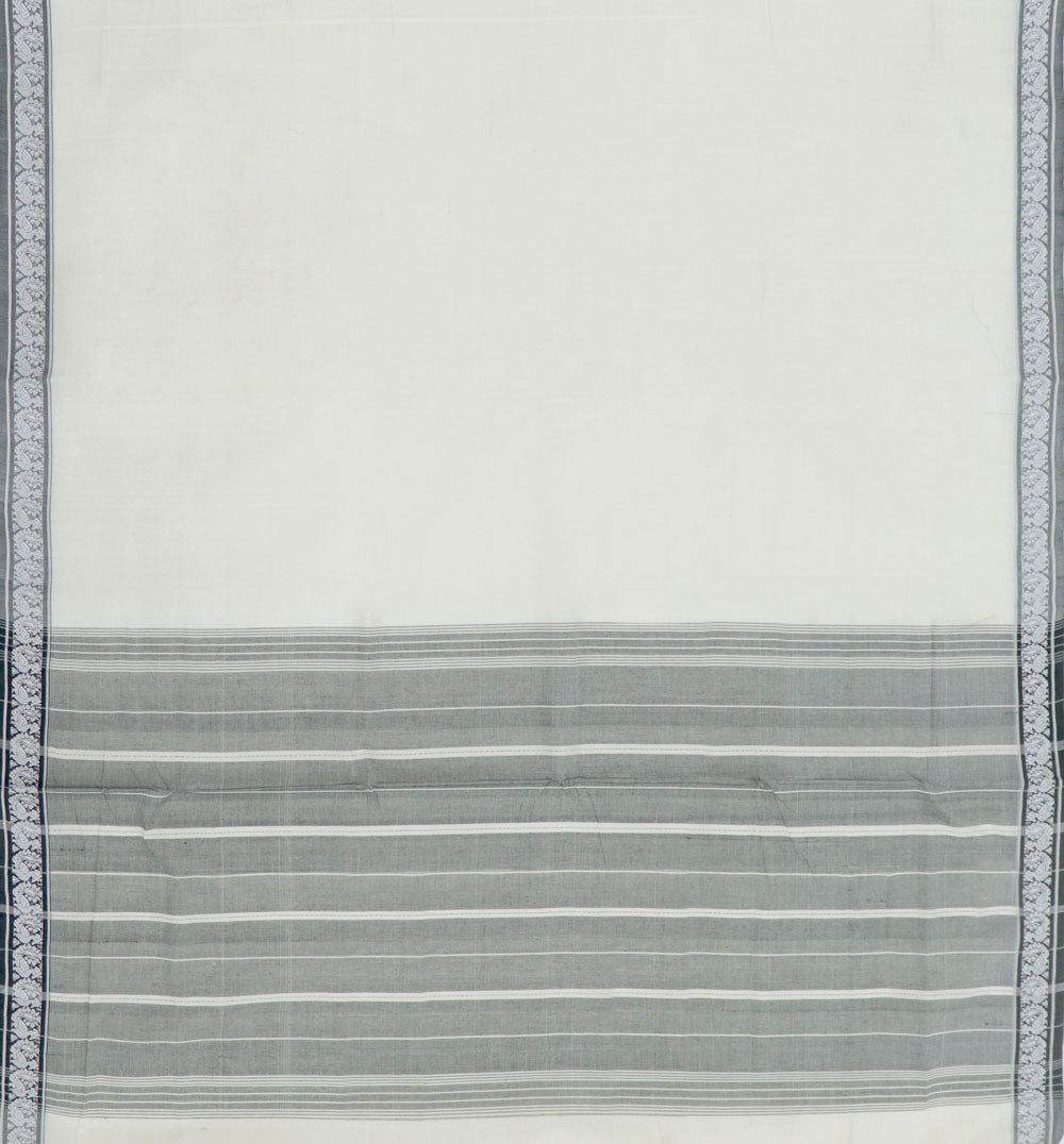 Off white handwoven cotton bandar saree