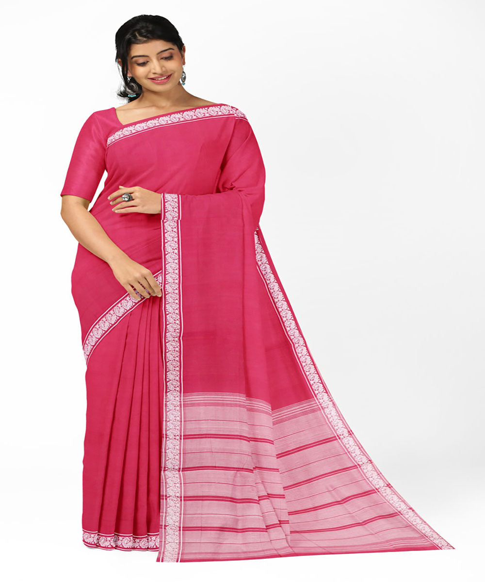 Pink handwoven cotton bandar saree