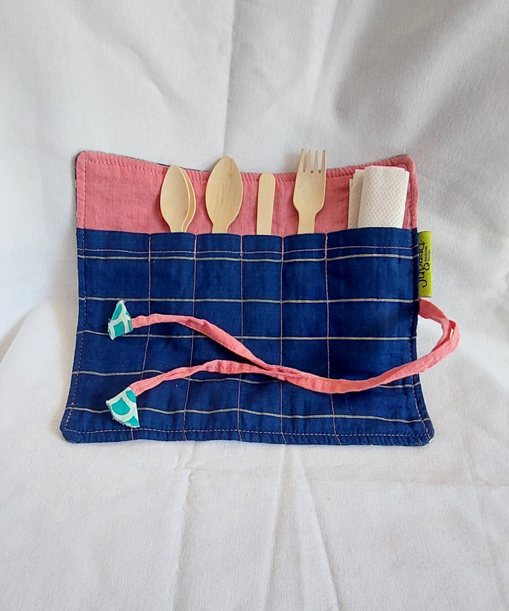 Blue pink handcrafted cotton cutlery organiser