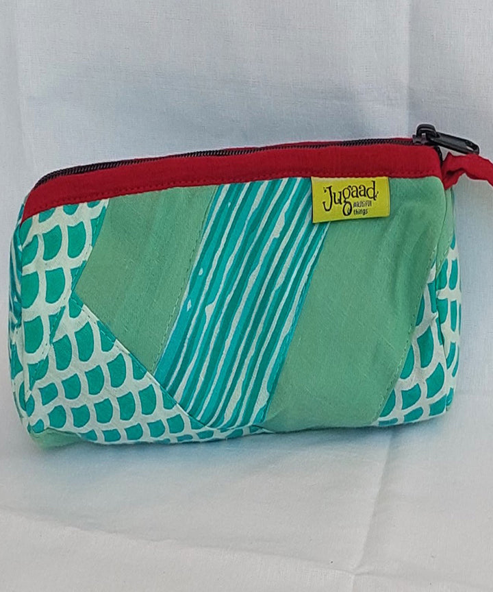 Green blue handcrafted cotton pencil pouch