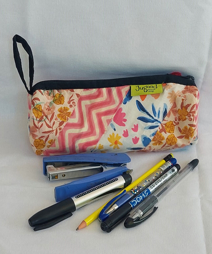 Pink handcrafted cotton pencil pouch