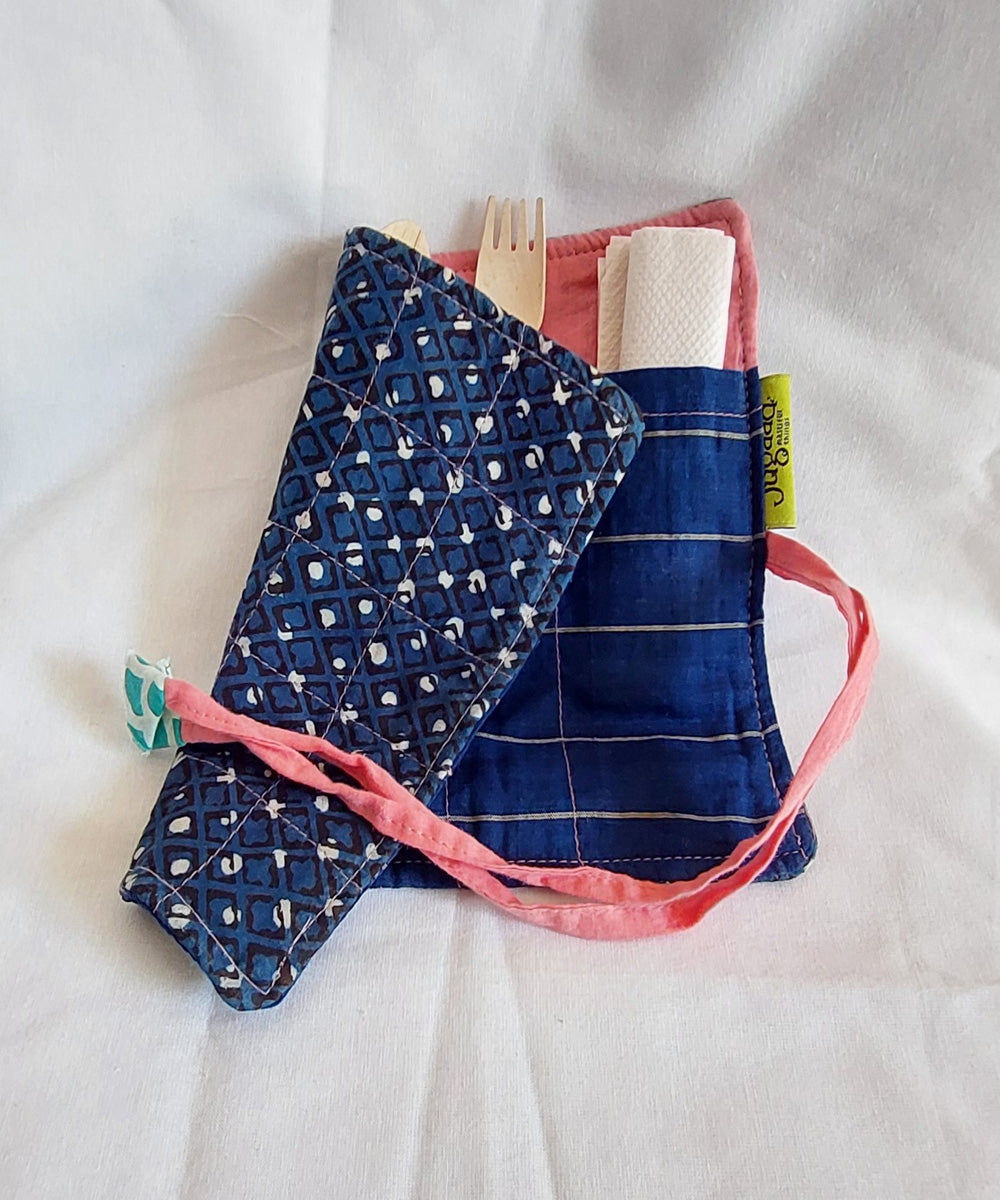 Blue pink handcrafted cotton cutlery organiser