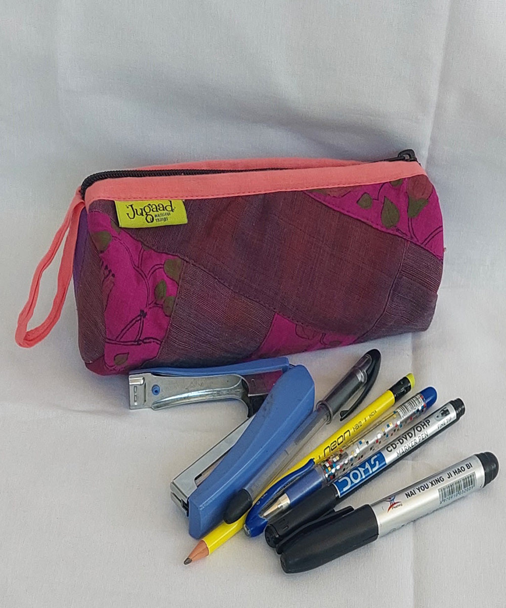 Purple handcrafted cotton pencil pouch