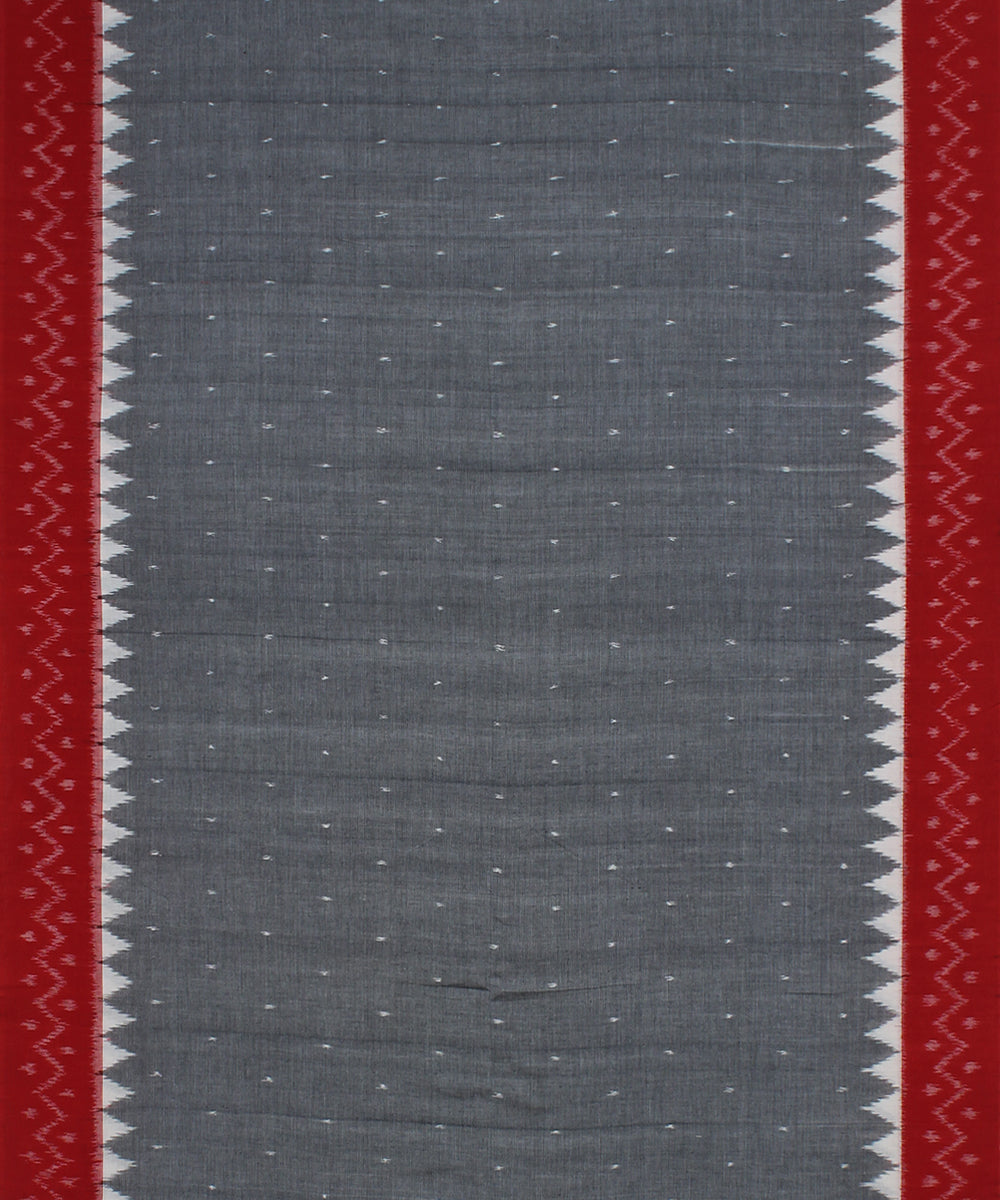 Grey red handloom cotton pochampally ikat saree