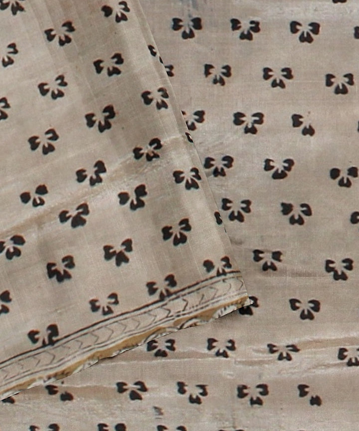 Beige maroon handloom block printed kalamkari cotton silk saree