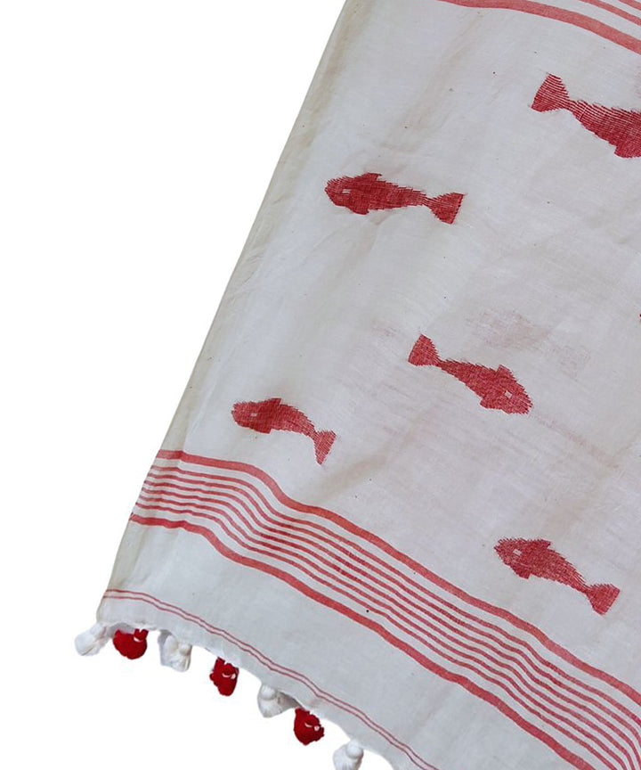 White red handwoven cotton jamdani dupatta