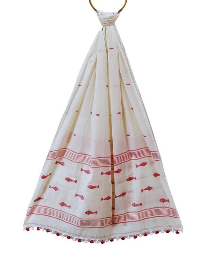 White red handwoven cotton jamdani dupatta