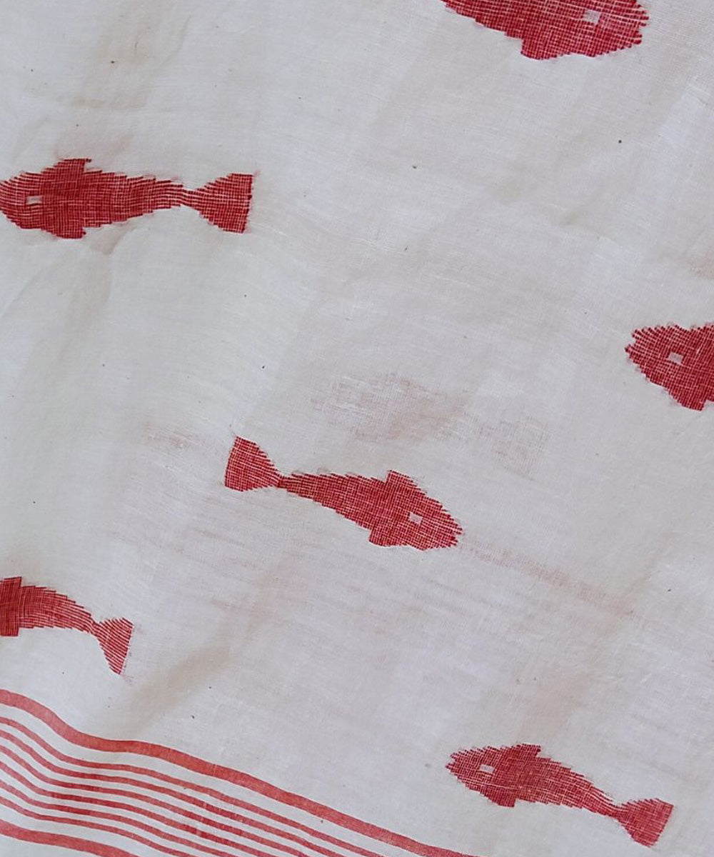 White red handwoven cotton jamdani dupatta