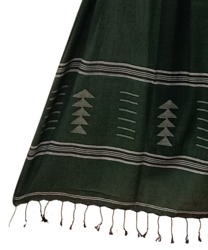 Bottle green handwoven cotton jamdani stole