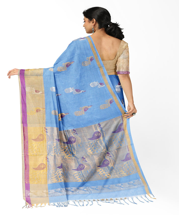 Cyan blue butta rajahmundry handwoven cotton saree