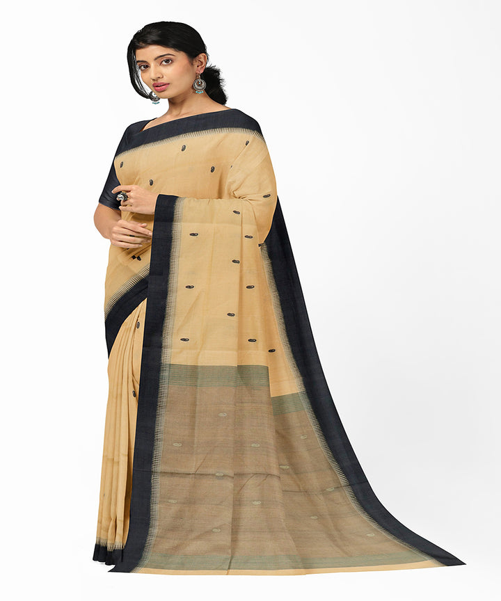 Beige black butta handwoven rajahmundry cotton saree