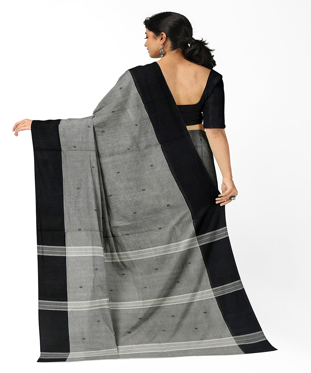Grey black butta handwoven rajahmundry cotton saree