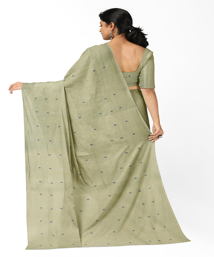 Light olive green butta handwoven cotton rajahmundry saree