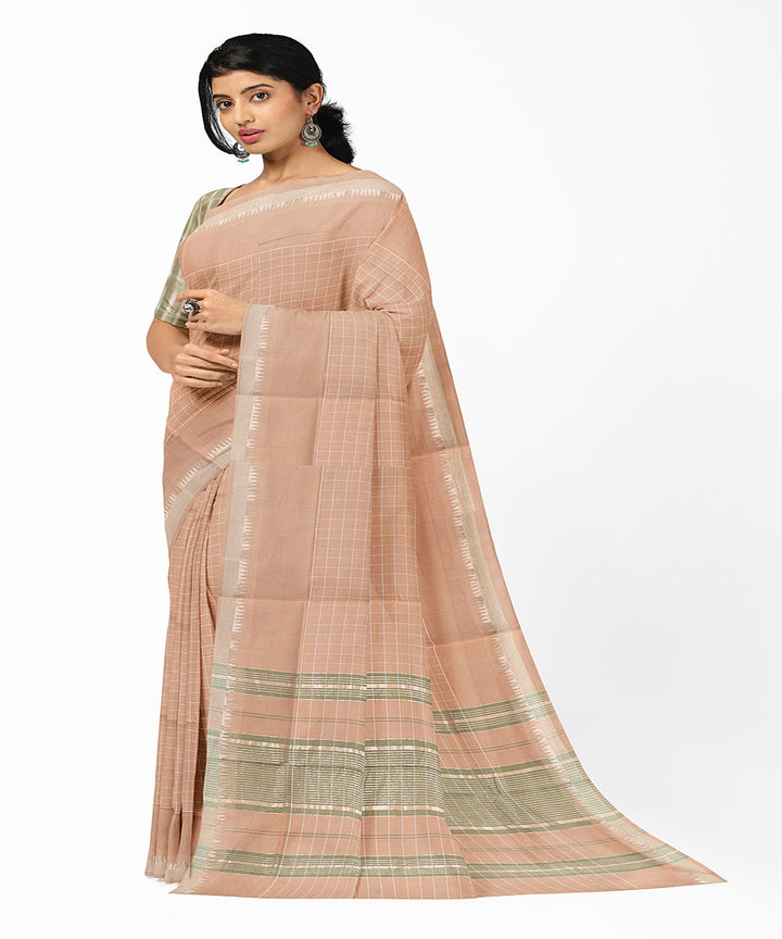 Brown checks handwoven rajahmundry cotton saree
