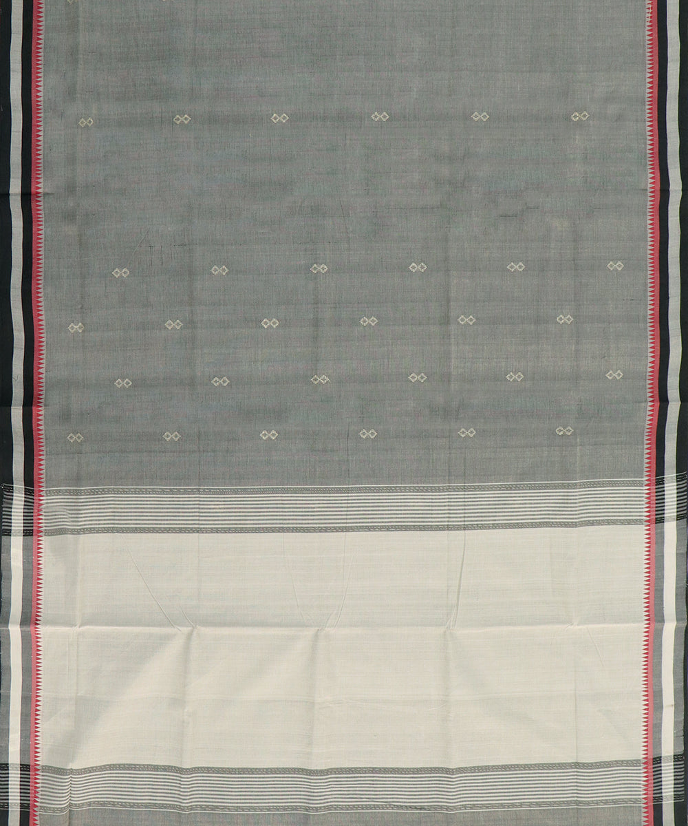 Grey plain butta rajahmundry handwoven cotton saree