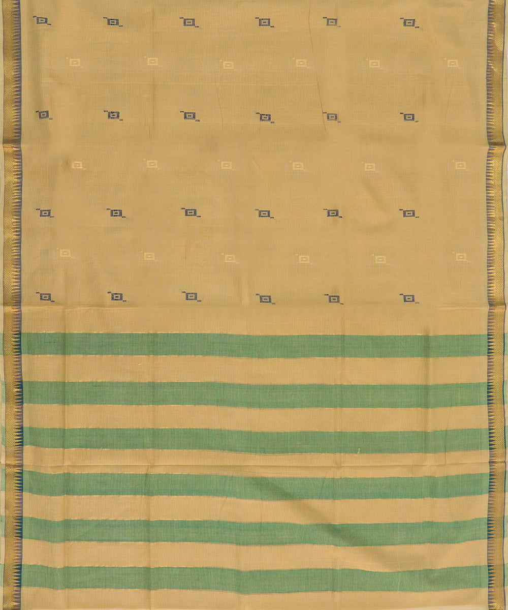Brown green plain butta handwoven rajahmundry cotton saree