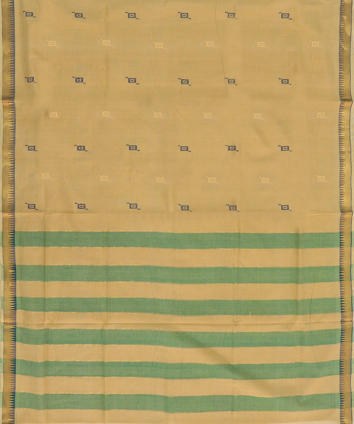Brown green plain butta handwoven rajahmundry cotton saree