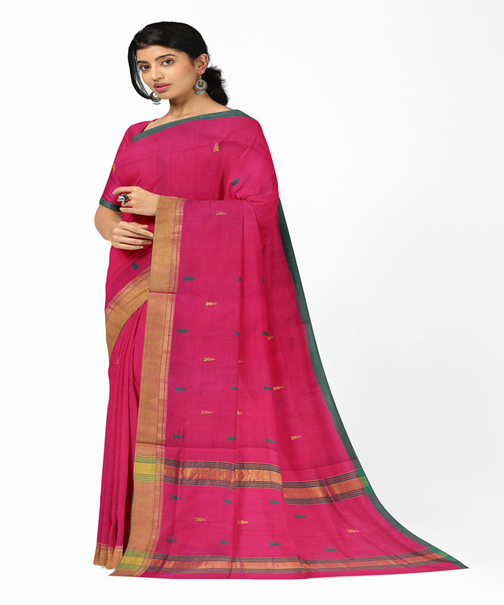Pink plain handwoven butta rajahmundry cotton saree