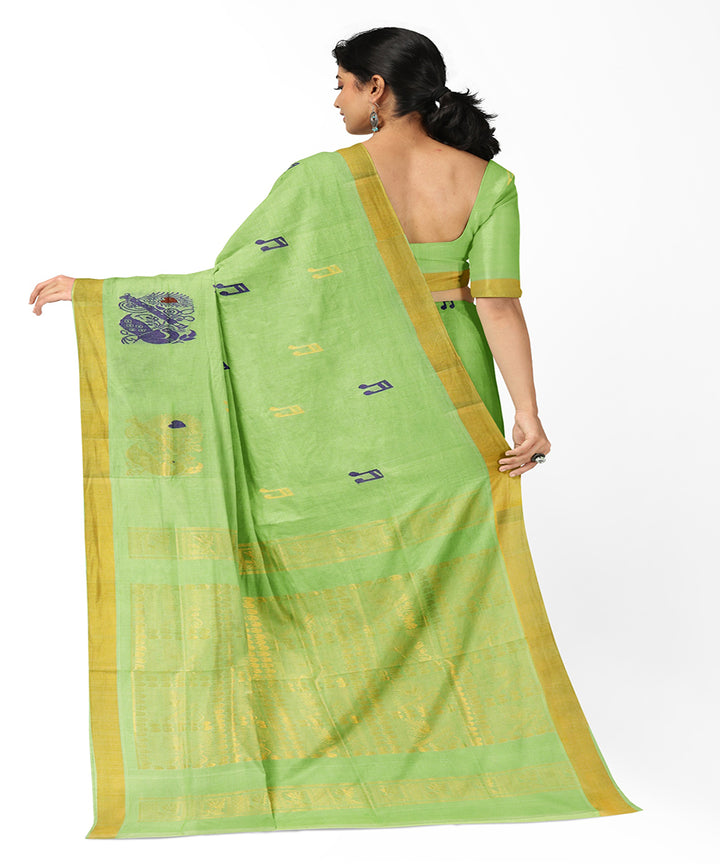 Light green plain butta handwoven rajahmundry cotton saree