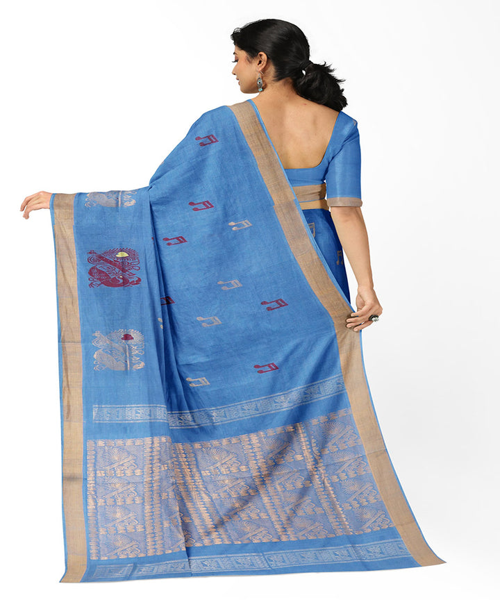 Royal blue plain butta handwoven rajahmundry cotton saree