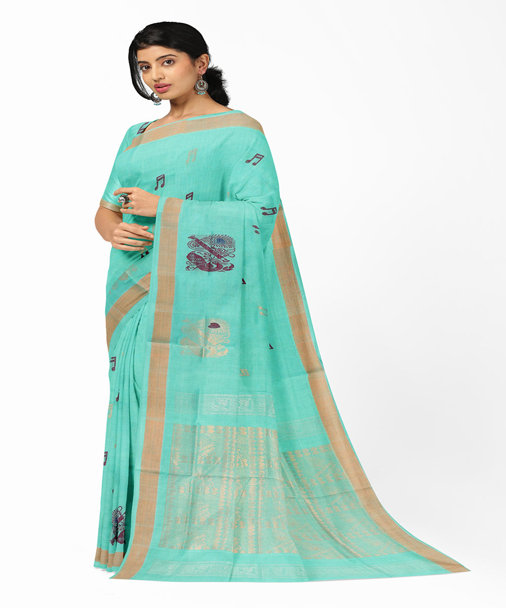 Cyan blue butta rajahmundry cotton handwoven saree