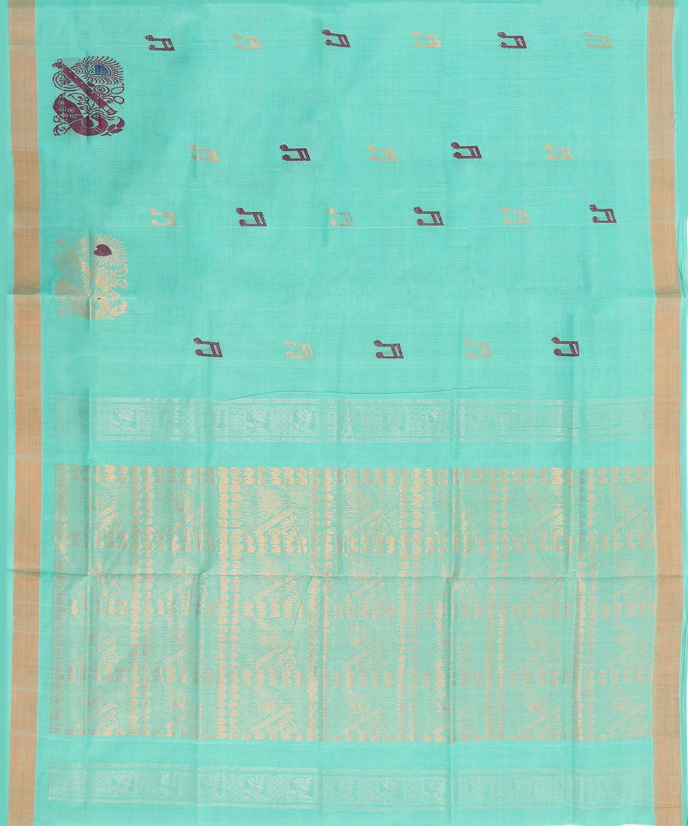 Cyan blue butta rajahmundry cotton handwoven saree