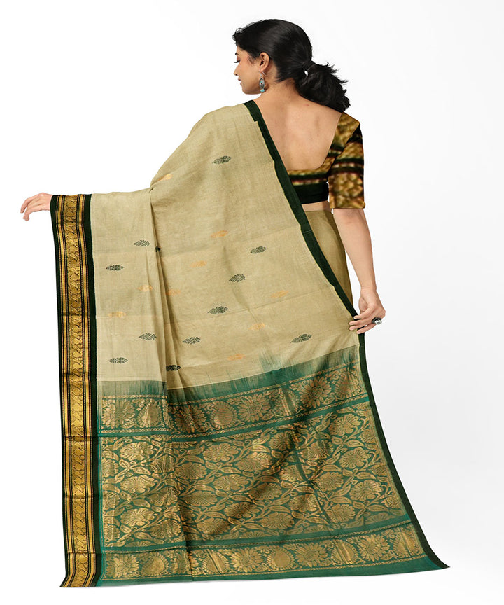 Light brown plain butta handwoven rajahmundry cotton saree