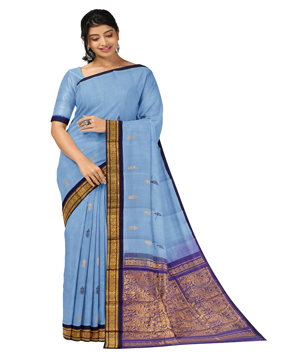Cyan blue butta handwoven cotton rajahmundry saree