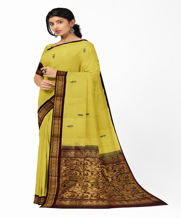 Yellow plain handwoven rajahmundry cotton saree