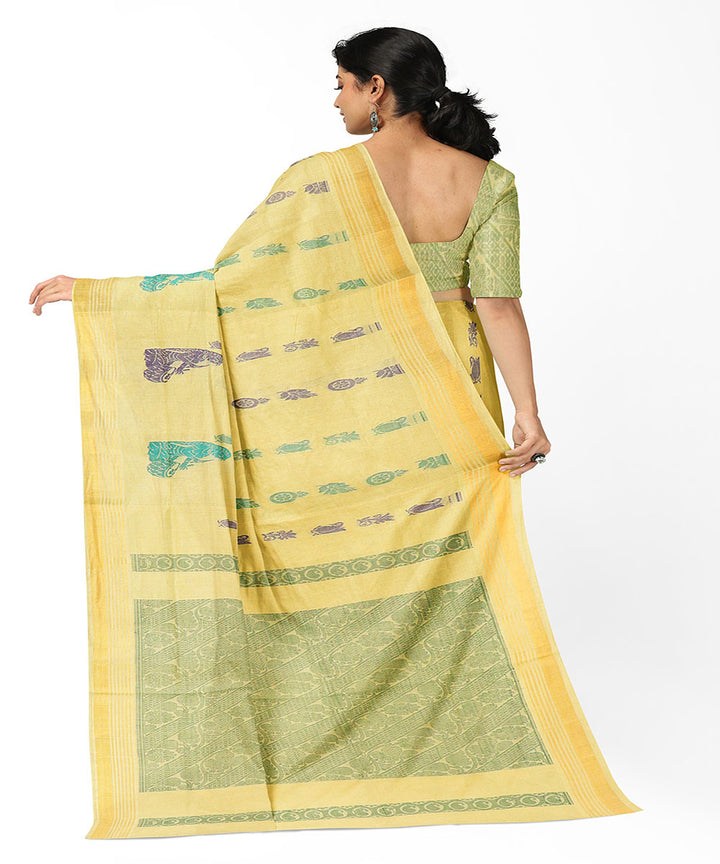 Light yellow plain butta handwoven rajahmundry cotton saree