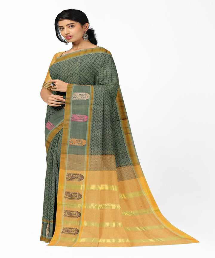 Grey plain butta handwoven rajahmundry cotton saree