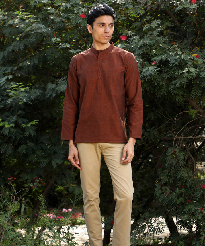 Ronin maroon handcrafted cotton short kurta