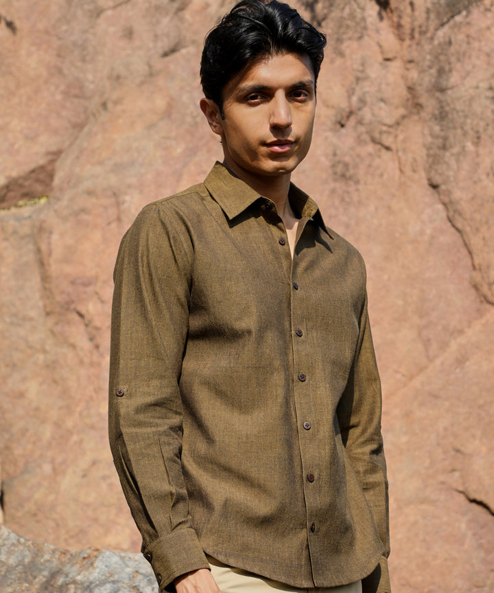 Ronin olive green handcrafted cotton long sleeve shirt