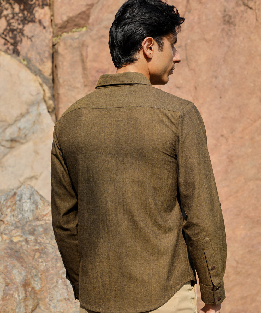 Ronin olive green handcrafted cotton long sleeve shirt